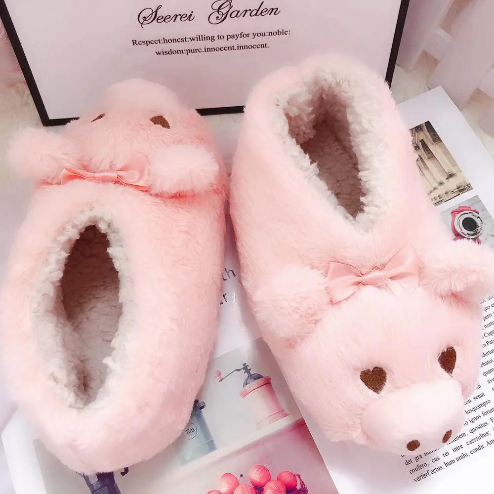 

Millffy sweet pink pig shoe comfort code couple pink pig slippers ins style cute pig cotton slippers couple home shoes