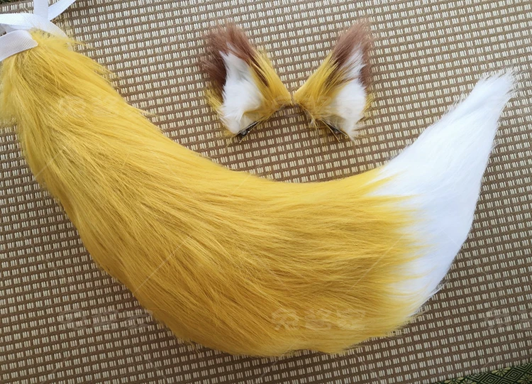 Плюшевые заколки с лисьим хвостом и ушками из аниме севаяки китсуне но Сенко сан