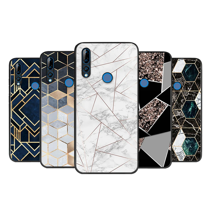

For Huawei Y5 Y5P Y6 Y6P Y6S Y7 Y7P Y7A Y8P Y9A Y8S Y9S Prime Pro 2018 2019 2020 Black Marble Geometric Phone Case