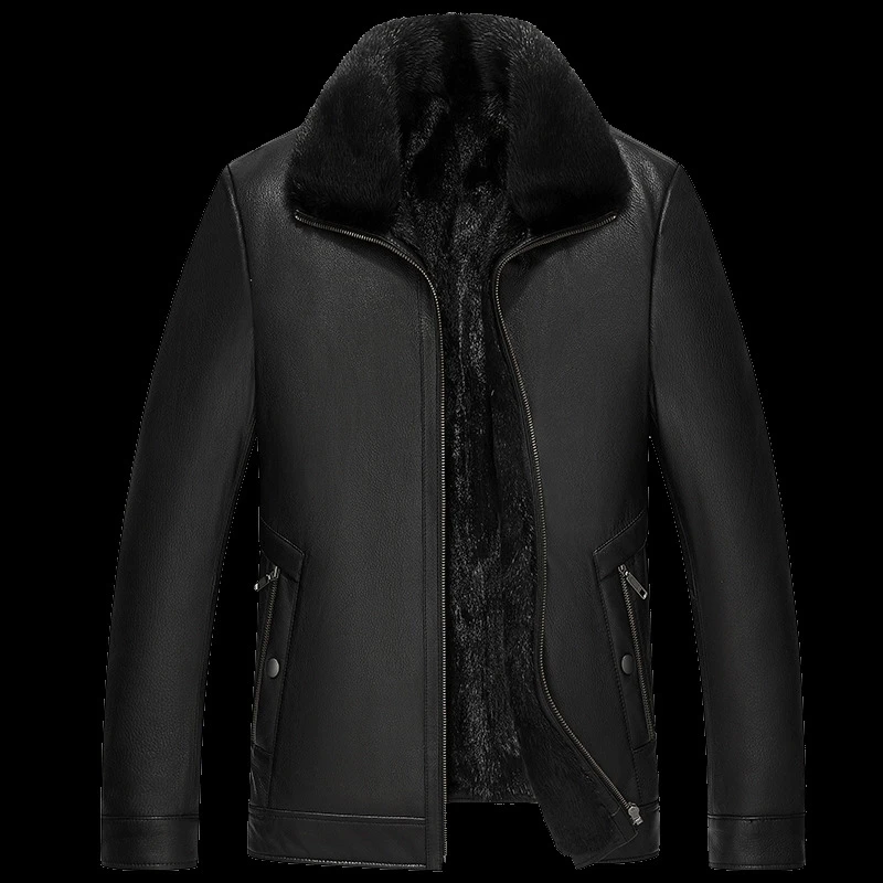 

leather coat, Men's real winter coat, man's warm sheepskin coat, a19-17a57