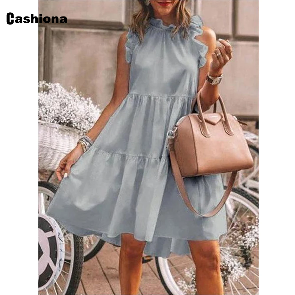 

2021 Summer Beach Dress For Women Casual Ruffled Collar Sleeveless Party Dress Plus Size 5xl Ladies Knee-Length Dresses Femme
