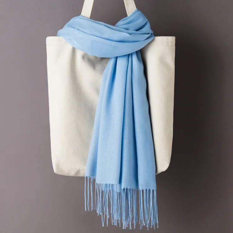 Light blue Scarf Women Solid Color Cashmere Scarves with Tassel Autumn New Soft Warm Lady Girls Wraps Thin Long Scarf Female Shawl Men Scarf - Цвет: Light blue Scarf