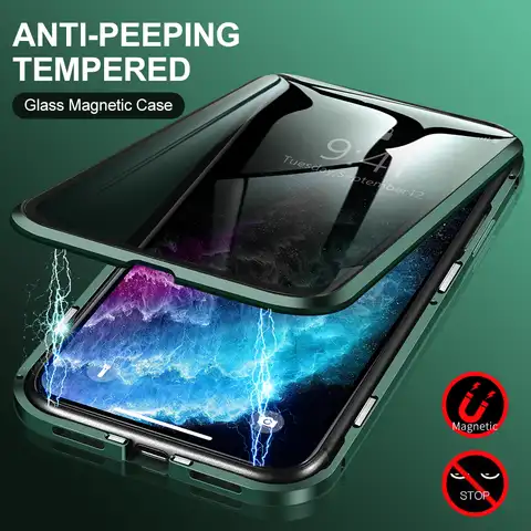 Магнитный защитный стеклянный металлический чехол для iPhone 13, 12, 11 Pro, XS Max, X, XR, Магнитный чехол с защитой от шпионов для iPhone 7, 8, 6s Plus, SE 2020