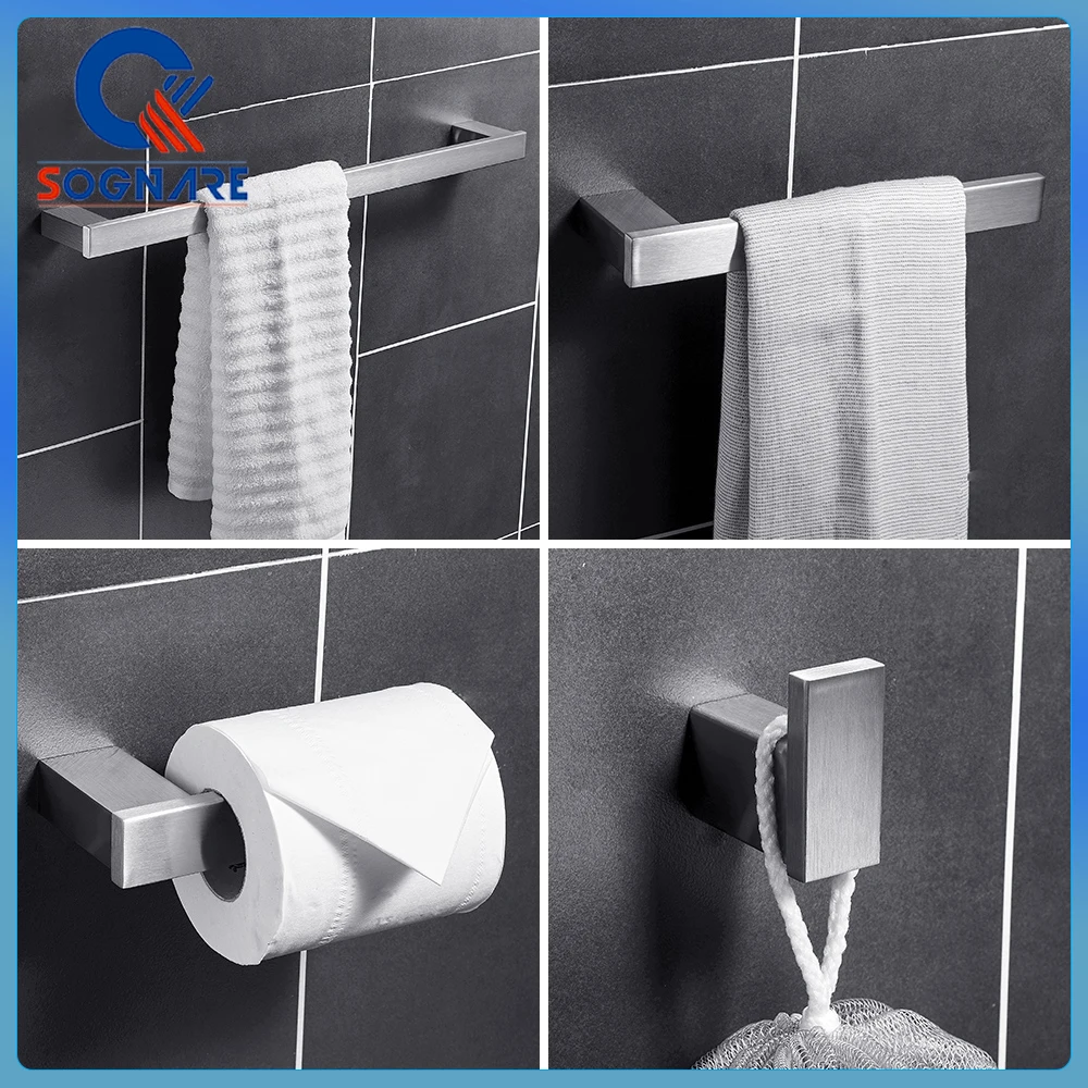 Bathroom Accessories Set 304 Stainless Steel Single Towel Bar Robe Hook Paper Holder 4pcs/set Black Bath Hardware Sets News