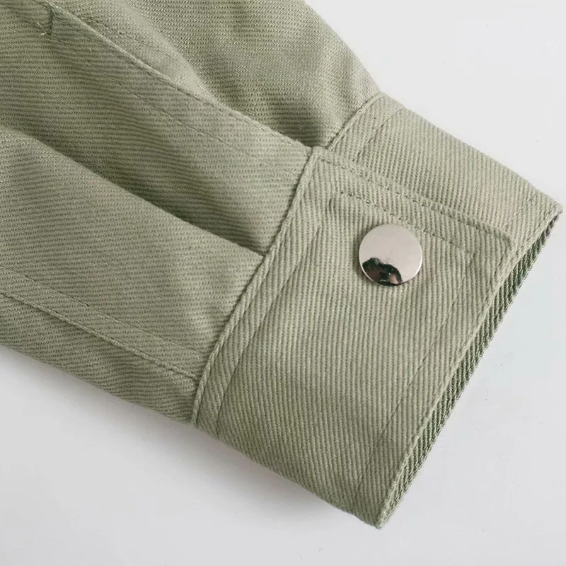 

ZAAHONEW 2021 New Spring Autumn Vintage Green Shirt Jacket Women Casual Button Pockets Long Sleeve Solid Loose Coat Female