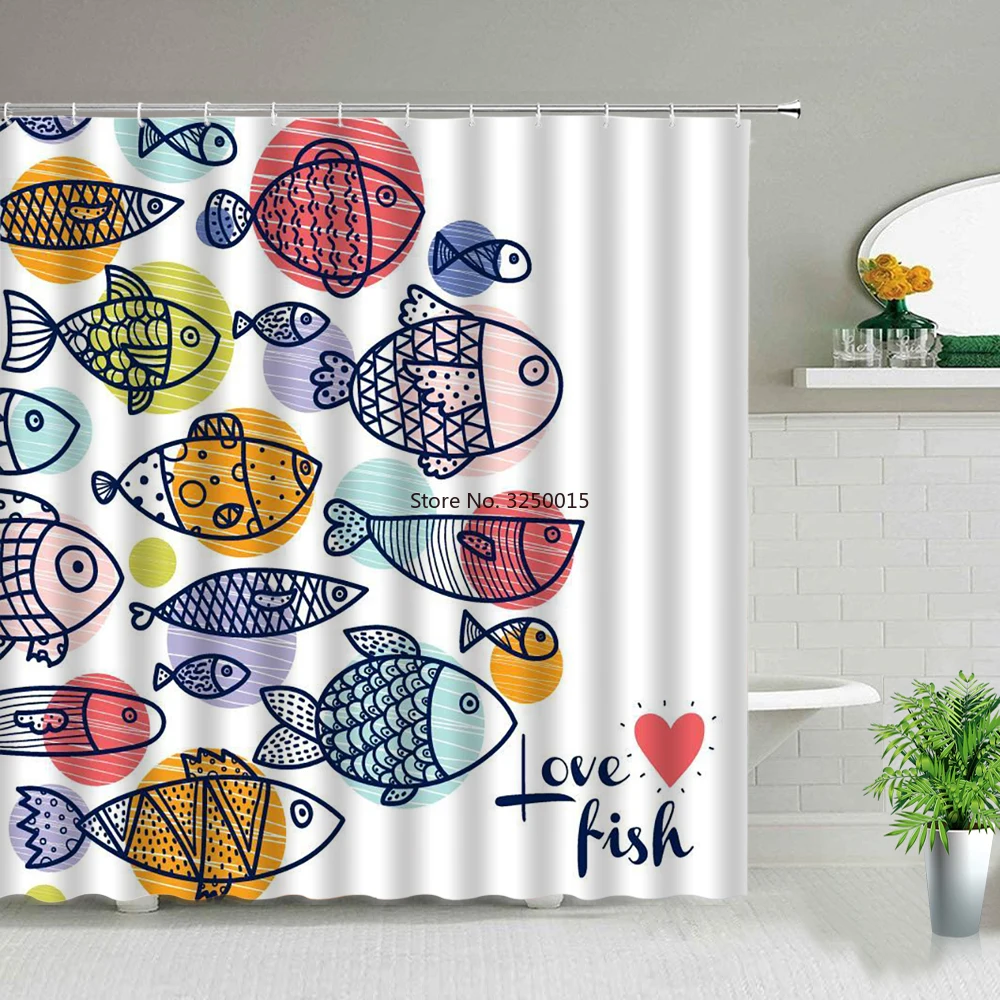 Цветные занавески для душа с изображением рыб акул океан жизнь детей ванной