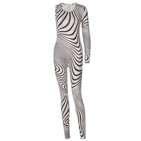 zebra print women long sleeve jumpsuit one shoulder bodycon sexy streetwear fitness club festival 2022 autumn winter