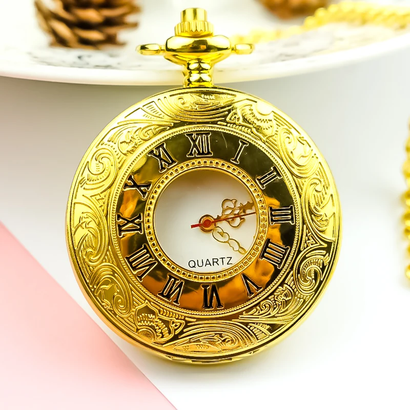 Карманные часы в античном стиле для мужчин и женщин, кварцевые винтажные подарочные часы-брелок в стиле стимпанк с римскими цифрами и позол...