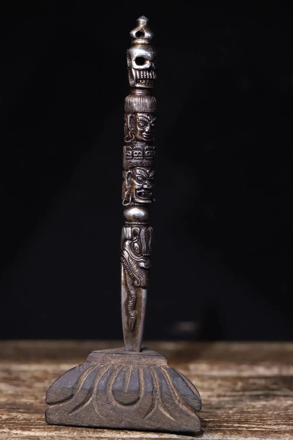 

Wedding Decoration 8" Tibet Buddhism Temple Tiantie hand-beating, engraving vajra Dharma Dorje Vajra Phurpa Exorcism FaQi