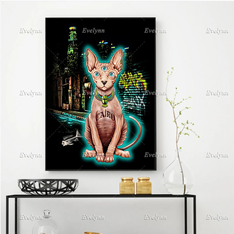 

9th Life - Sphinx Cat Poster/ Home Decor Canvas Wall Art Prints Living Room Decoration Canvas Painting Unique Gift