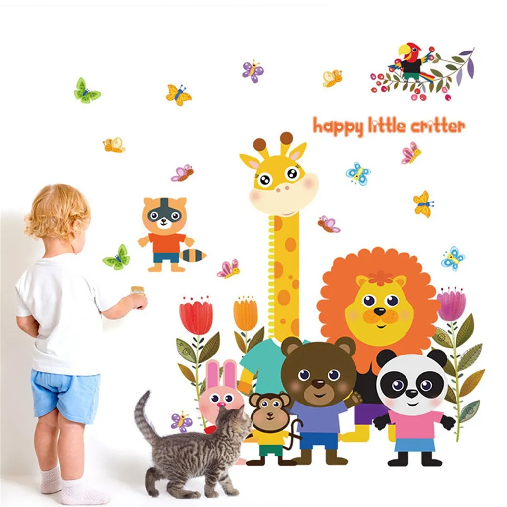 Наклейка на стену с изображением животных Льва жирафа панды медведя обезьяны