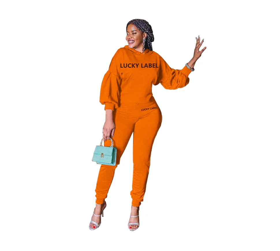 

Positioning letter printed leisure sports two-piece set