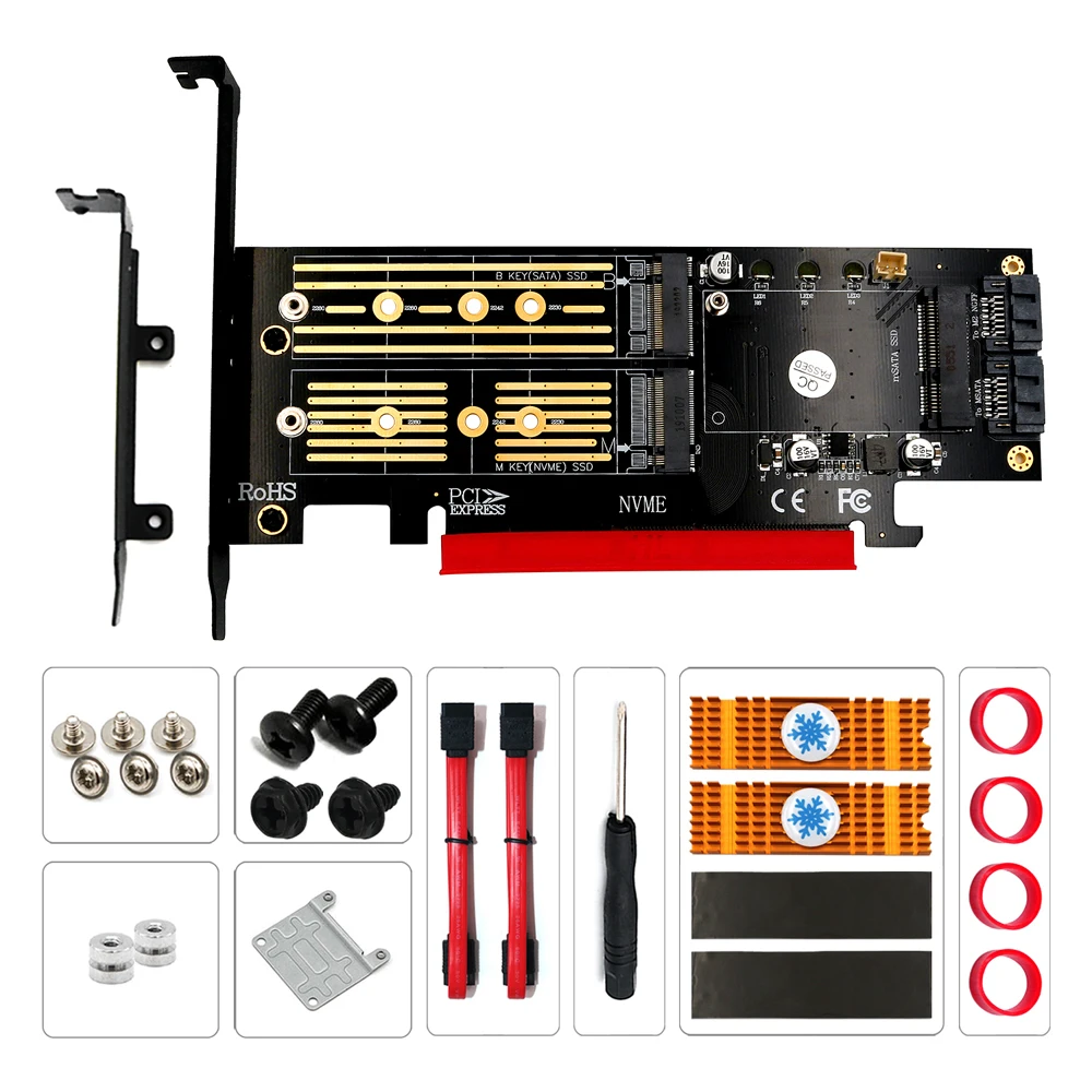 

M.2 NVMe PCI Express 3.0 X16 Adapter PCIE to M2 Adapter M Key B Key mSATA 3in1 NVME AHCI M.2 NGFF SSD mSATA Converter Riser Card