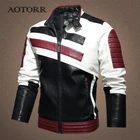 Кожаная куртка в стиле пэчворк, мужская зимняя осенняя повседневная мужская куртка, мотоциклетная непромокаемая байкерская винтажная теплая куртка из искусственной кожи, мужская уличная одежда