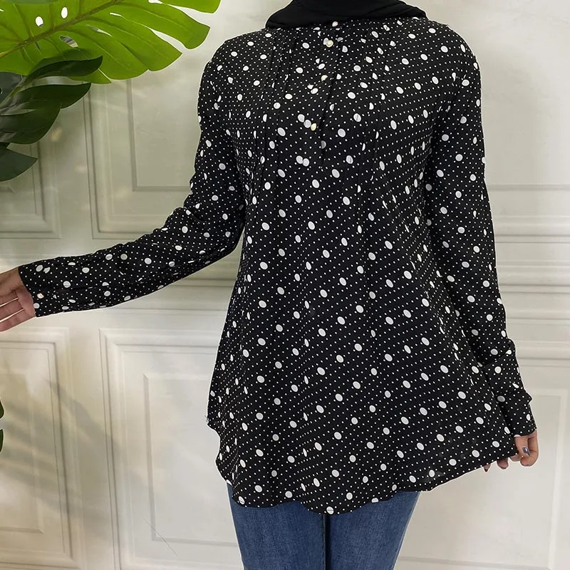 Женский топ в горошек Длинный с длинным рукавом одежда для женщин размера плюс |