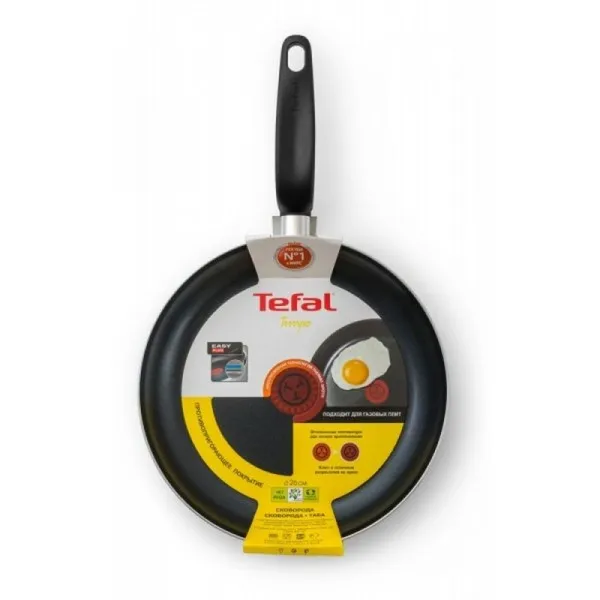 Сковорода tefal tempo 04171926 круглая 26см ручка несъемная (с крышкой) красный (9100024727) | Дом