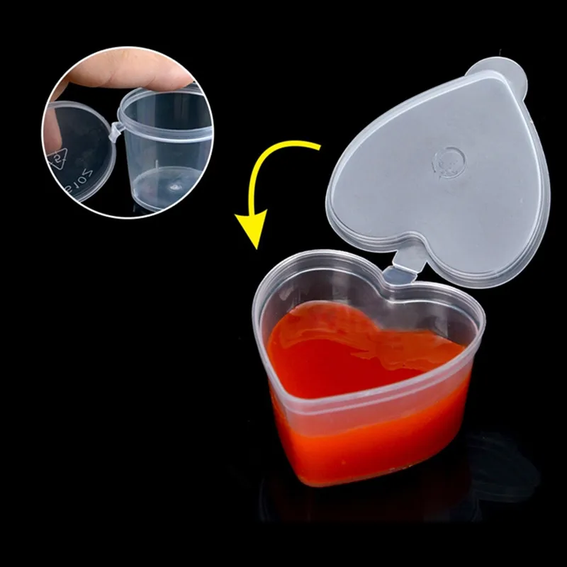 

100pcs High quality transparent love shape disposable pudding cup party birthday wedding favor jelly yogurt plastic cup with lid