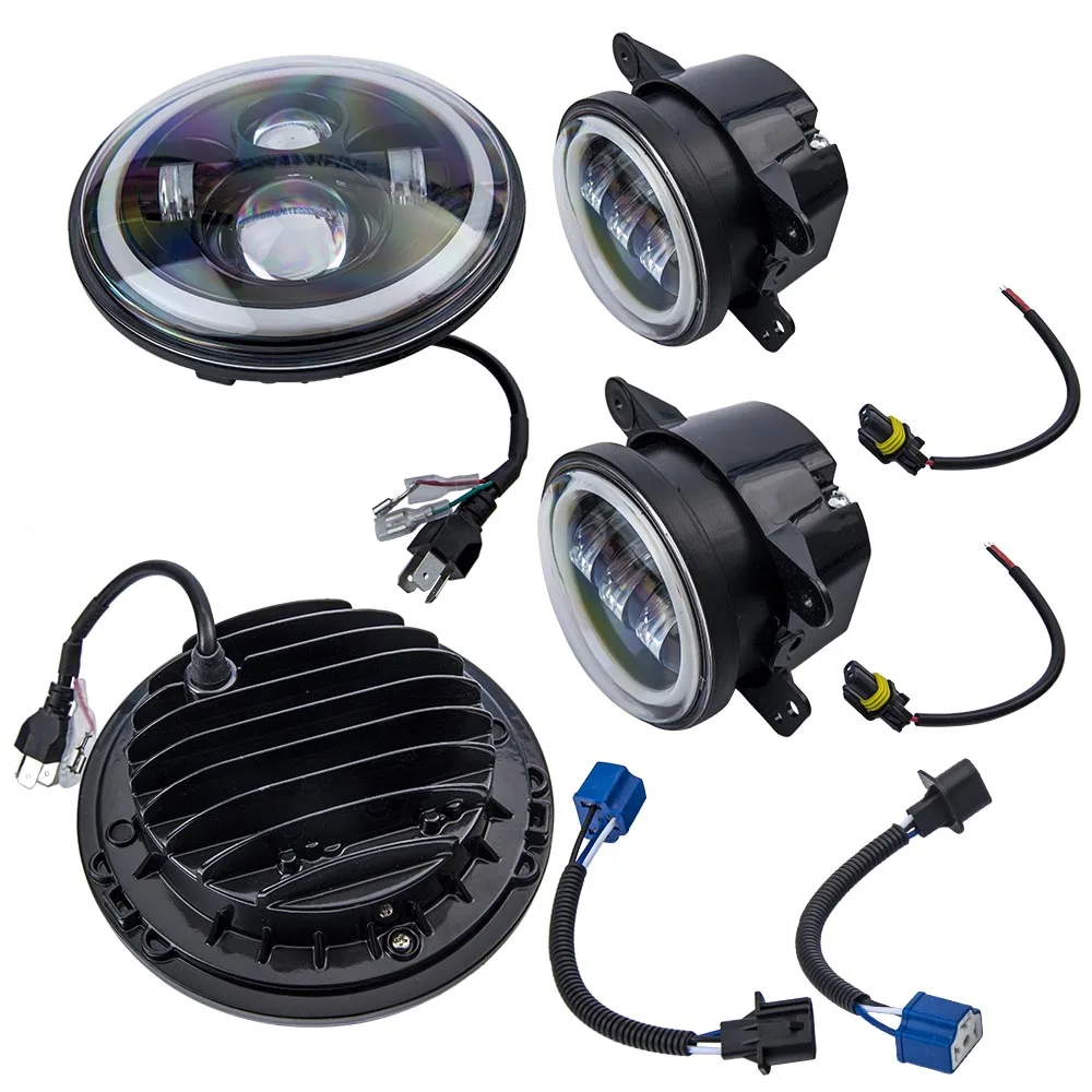 

2007-2018 For Jeep Wrangler JK LED 7" Round Headlight w/Fog Light Kit Combo