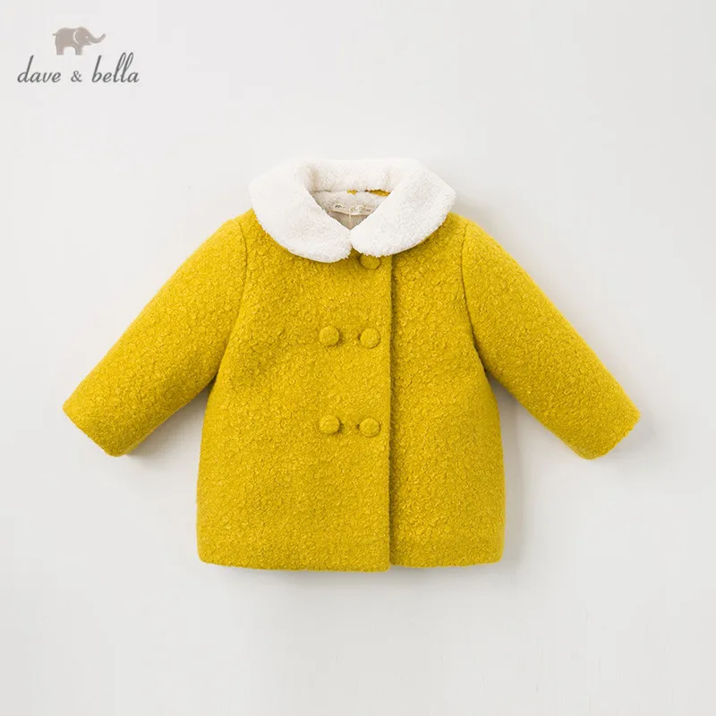 DB11632 dave bella/зимнее милое однотонное пальто с мехом на пуговицах для маленьких