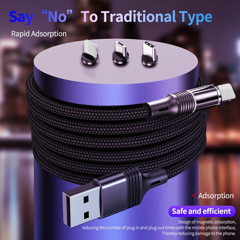 Зарядный магнитный кабель Micro USB/Type C/Lightning 1/2/3м цвета в ассортименте|Зарядные
