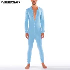 Комбинезоны INCERUN мужские пижамы однотонные с капюшоном и длинным рукавом удобная домашняя одежда для фитнеса 2021 комнебизоны для досуга Мужская одежда для сна