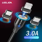 Магнитный Micro USB кабель USLION, кабель для быстрой зарядки и передачи данных для телефонов на Android, для Samsung, Xiaomi, Huawei, 3 А