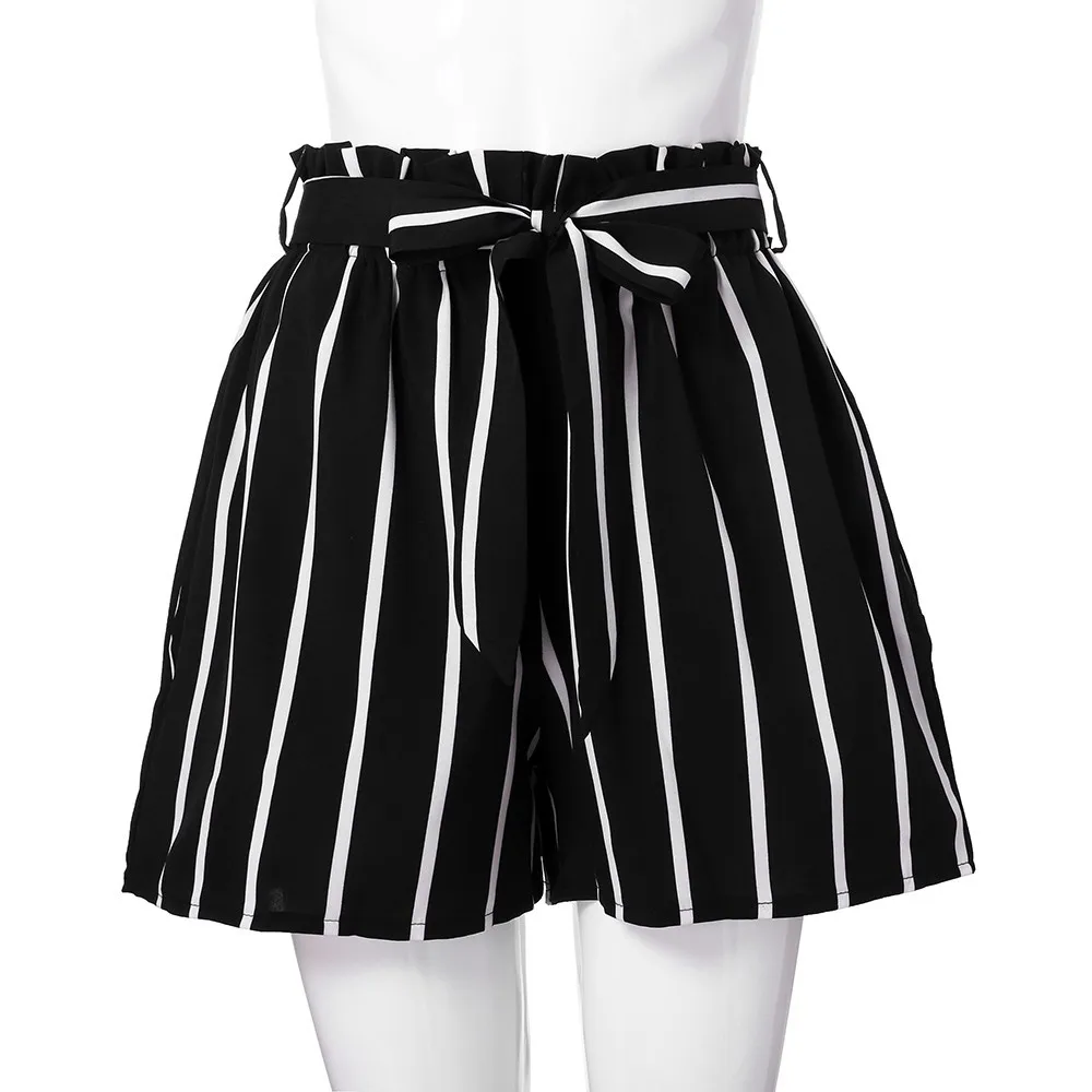 

High waisted Belt Knot Striped Print Summer Short High Quality Pockets Streetwear Ruffles shorts Women's Drop Shipping
