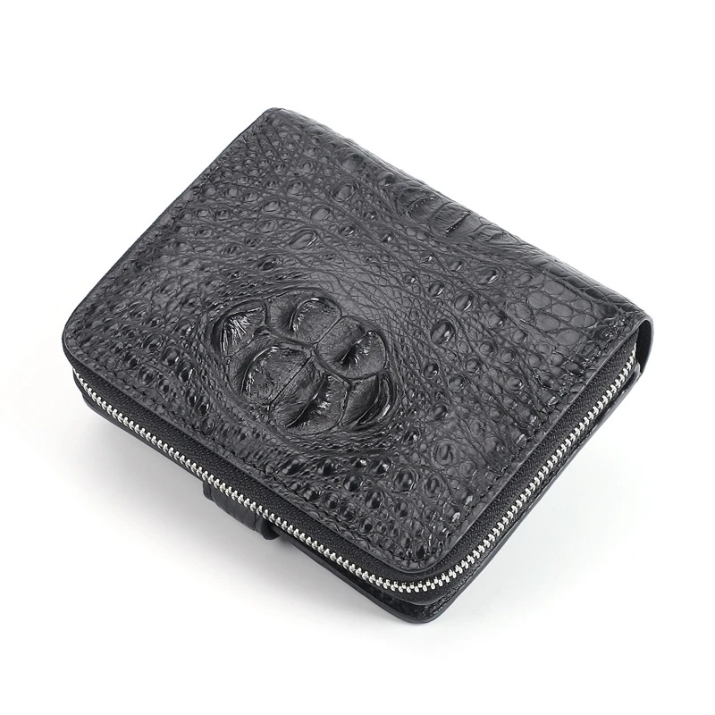 

Business Card Holder Wallet Men Crocodile Leather Black/brown Male Short Purse Zipper/hasp Luxurious Genuine Leather Men Wallet