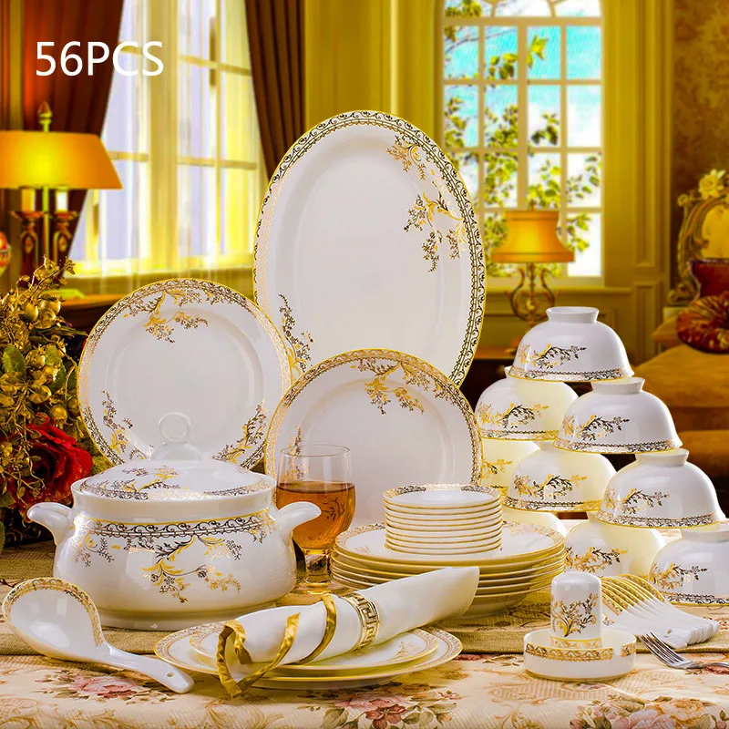 Набор керамической посуды из костяного фарфора 56 шт.|Одноразовые пищевые