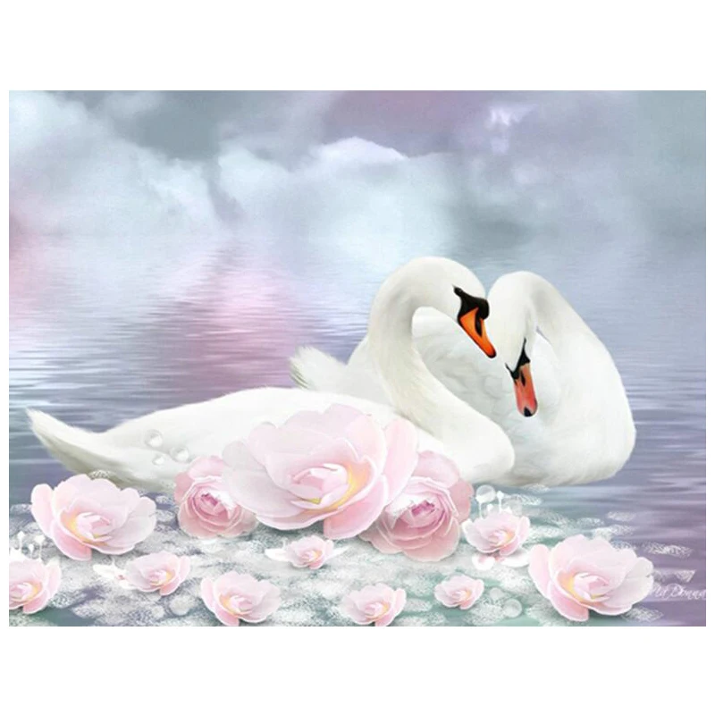 

5d diy Diamond embroidery swan lover lake diamond painting Cross Stitch full square round Rhinestone wedding decoration