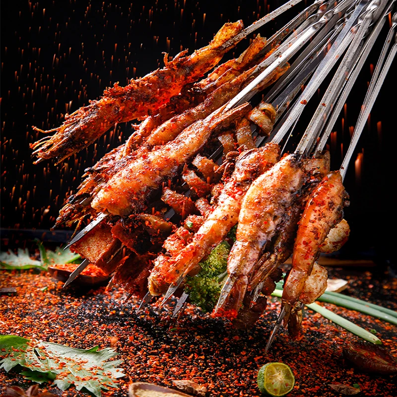 Шашлык для барбекю из нержавеющей стали многоразовые плоские вилки игла шашлык