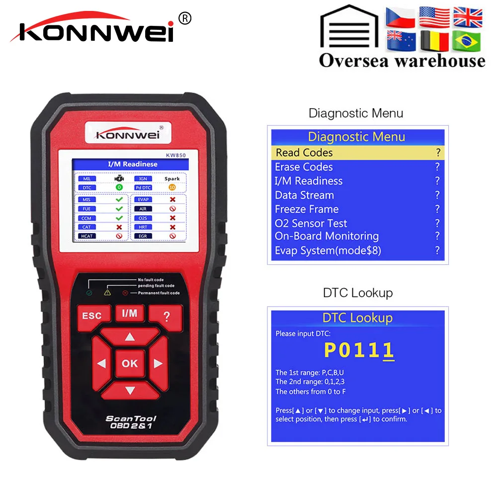 KONNWEI KW850 Автомобильный сканер Многоязычный Полный OBD2 OBD 2 Функция Авто диагностический инструмент pk AD510 NT650 CR3008