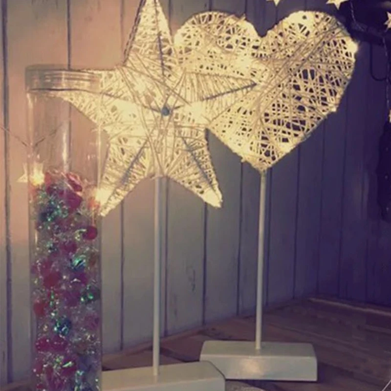 

LED Table Lamp Bedside Lamp Battery Powered Rattan Heart/Star Lamp Creative Birthday Gift Bedroom Home Bookroom Decor