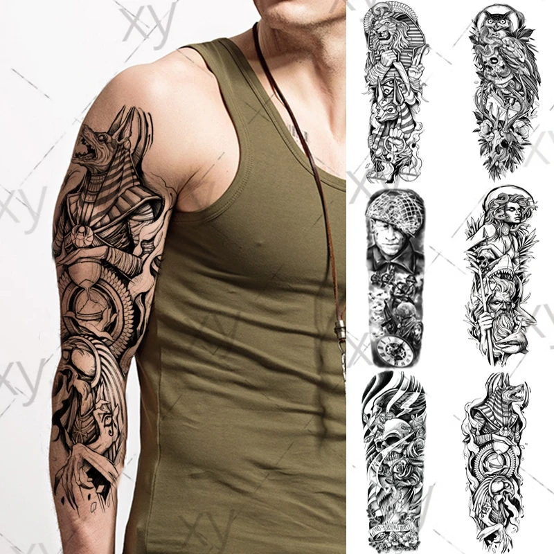 

Large Arm Sleeve Tattoo Owl Wing Monster Waterproof Temporary Tatoo Sticker Warrior Deer Rose Men Full Skull Totem Tatto