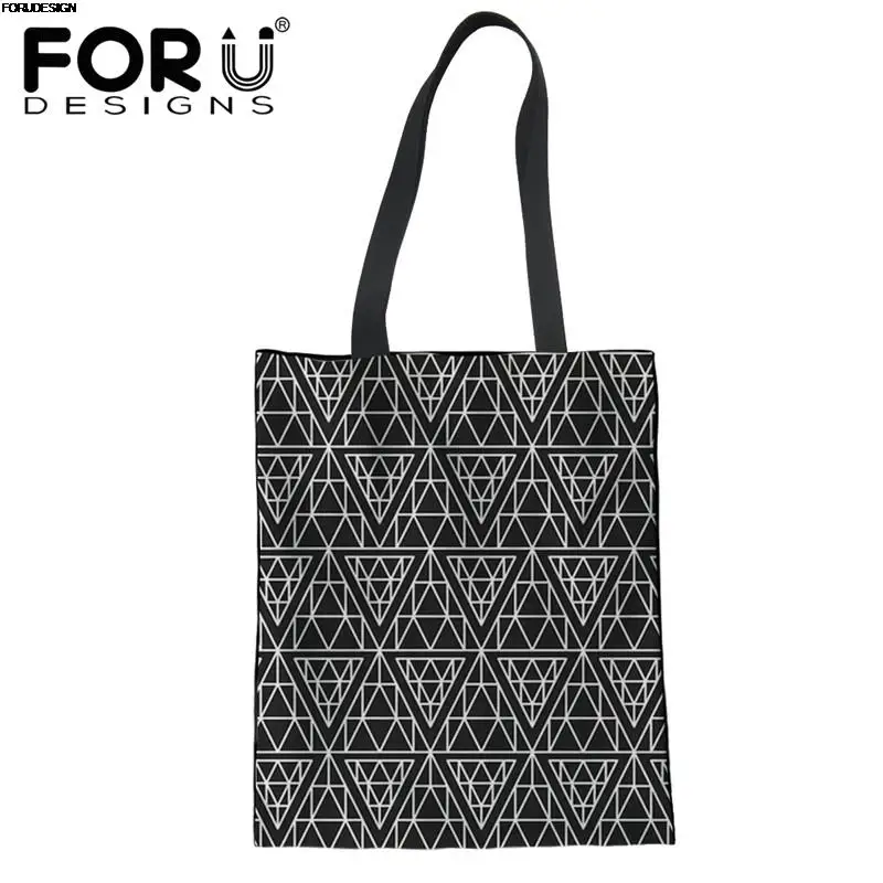 

FORUDESIGNS, модная женская сумка-шоппер с треугольным узором, холщовая Льняная сумка-тоут для женщин, Повседневная портативная Экологически чис...