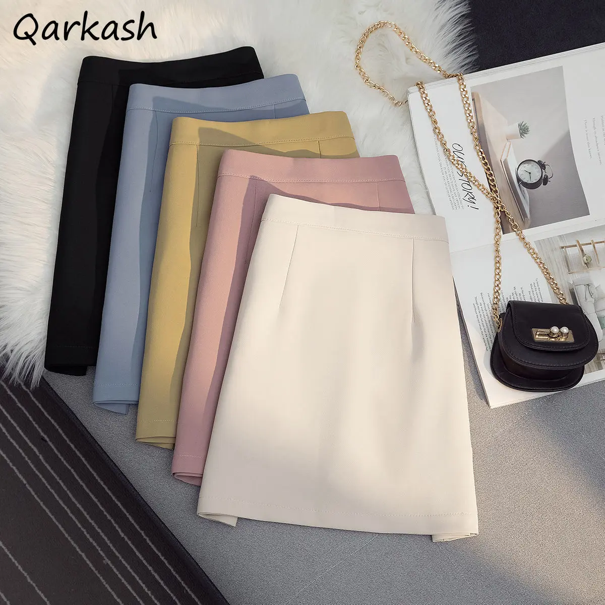 

Skirts Women Elegant Slim Solid Office-look Chic Summer Popular High Street Basic Mujer De Moda Ins Causal Candy Color New Lady