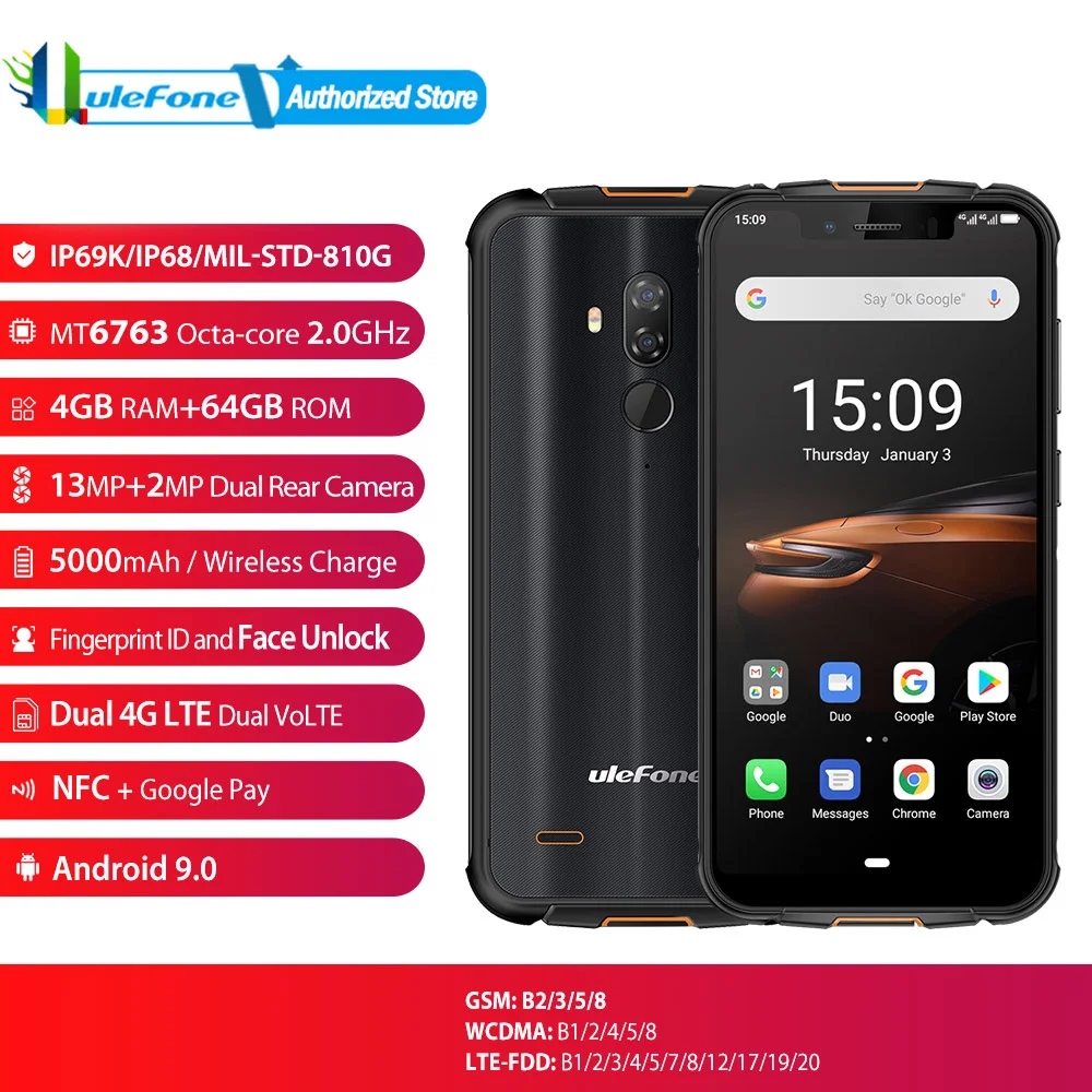Сканер отпечатков пальцев ID Ulefone Armor 5S IP68 5000 мАч Android 9 0 глобальная версия