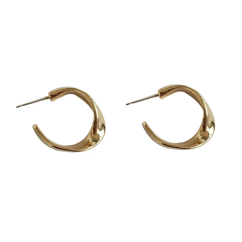 

2021 Gold Color Twisted Hoop Earrings for Women Geometric C Shaped Hoop Earrings Simple Statement Earring