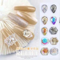 20pcsbag nail art radian embossed rhinestones burst flash special shaped diamond concave hexagonal drop manicure ornaments