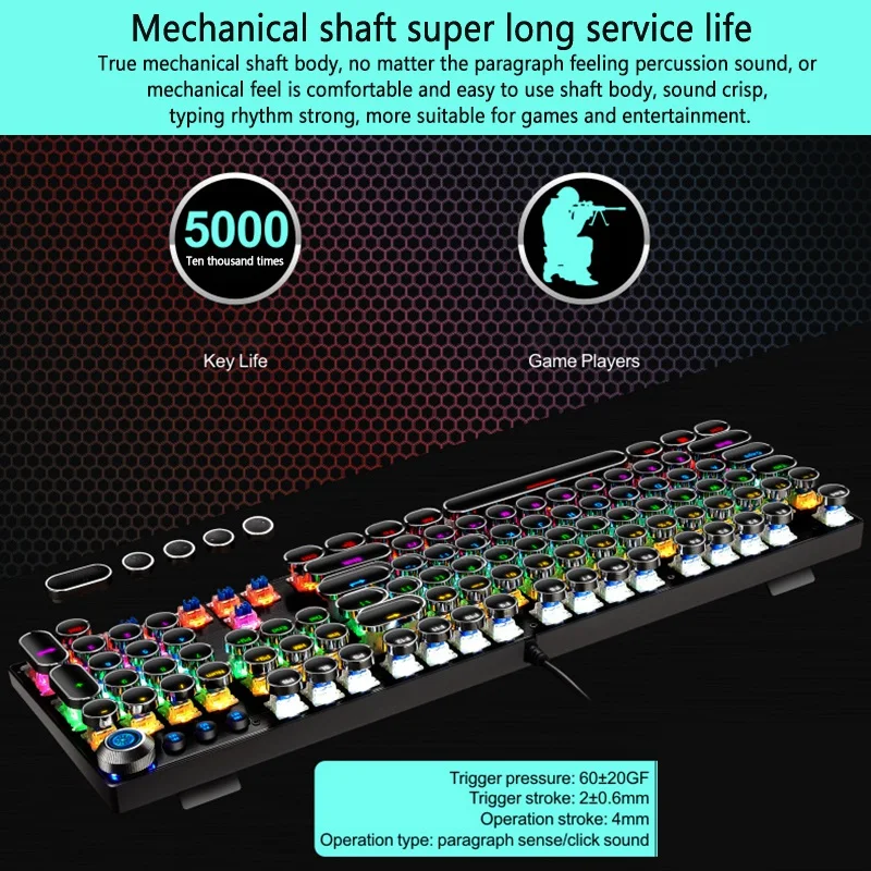 

Leaven K990 Mechanical Gaming Keyboard Punk RGB LED Rainbow Backlit Wired Keyboard with Knob for Windows Gaming PC (Black)