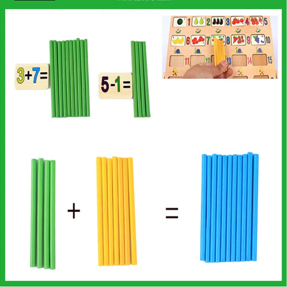 

Wooden Children's Early Learning Maths Beginner Teaching 120 Question Preschooler Addition Subtraction Counting Rods Box Toy