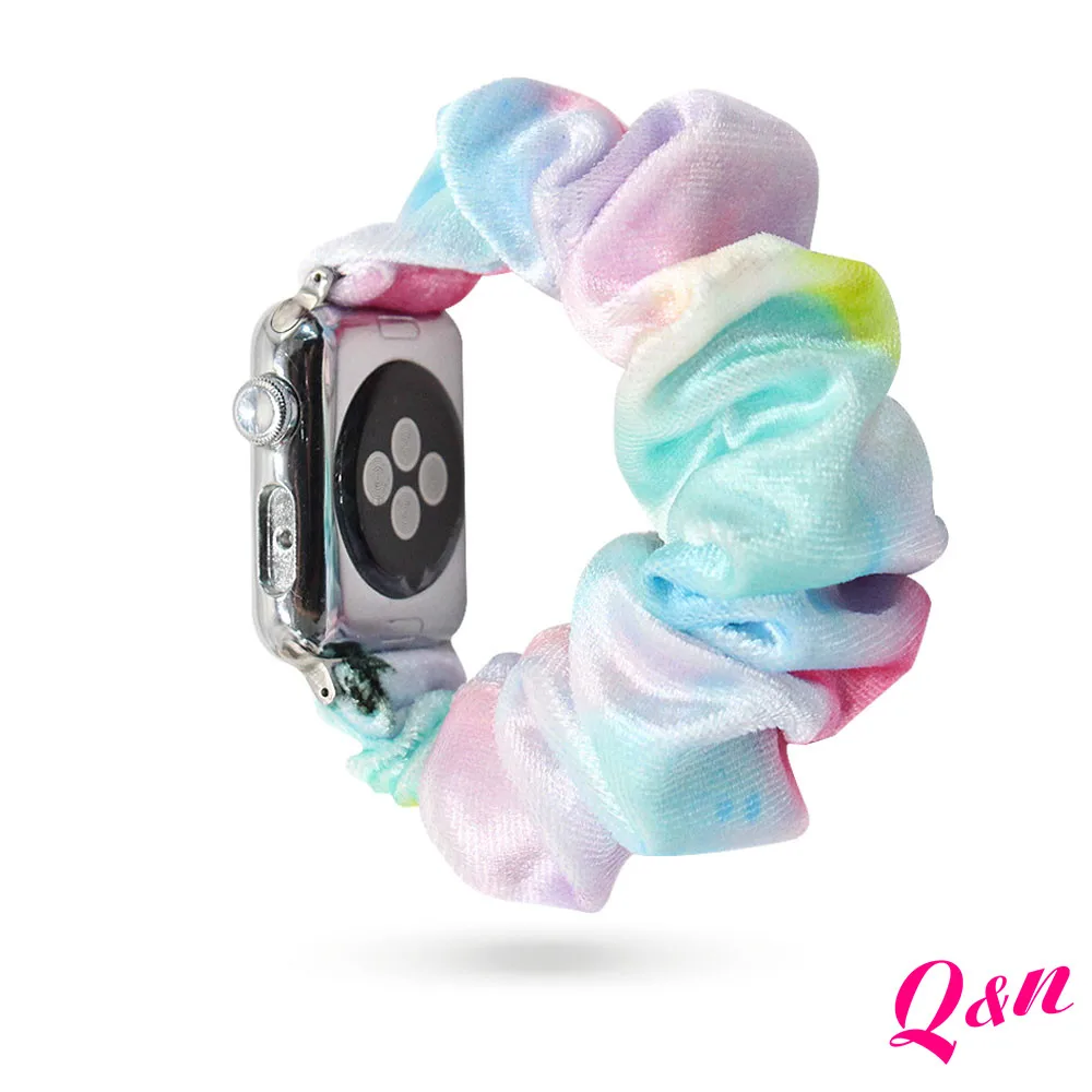 Выражениями ментолово голубого тай дай бархат Apple Watch Scrunchies Band 38/40 мм 42/44 для