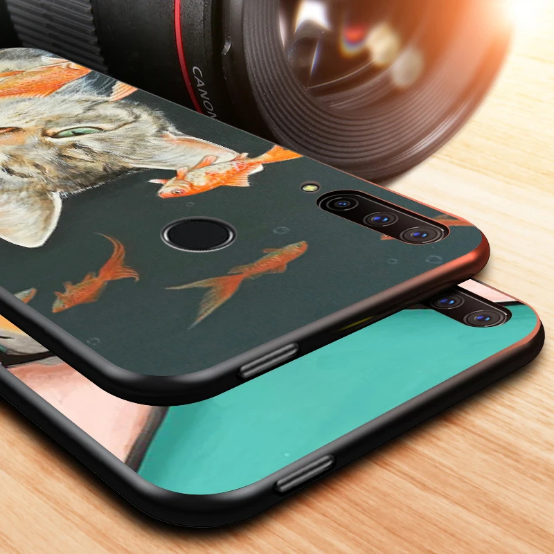 

Cute Coffee Cat for Huawei Honor 30 20 10 9S 9A 9C 9X 8X MAX 10 9 Lite 8A 7C 7A Pro Silicone Black Phone Case