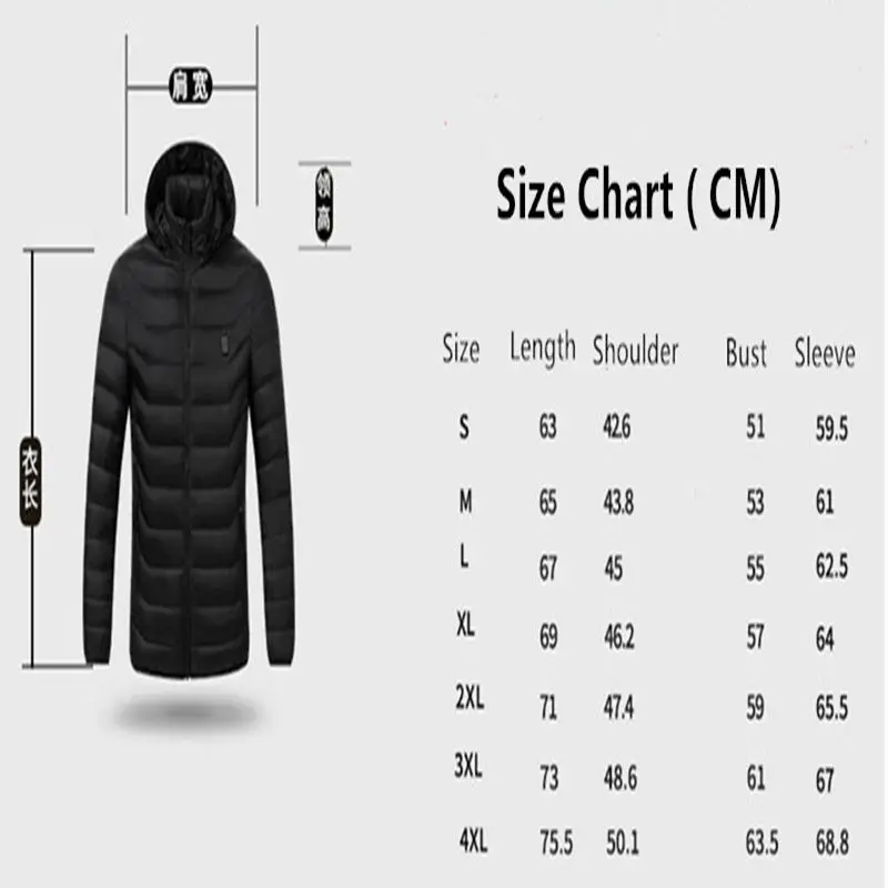 

Aiwetin Women Heating Light Jackets Warm USB Parka Mens Heated Outdoor Coat USB Long Sleeves Heating Hooded Jackets