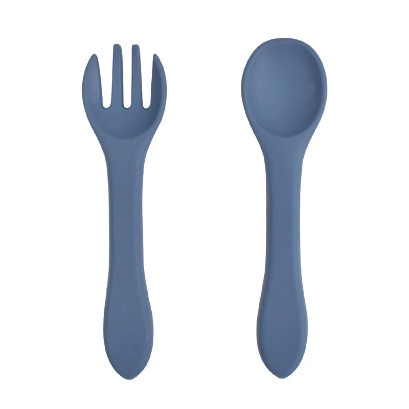 

W3JF 2PCS Baby Soft Silicone Fork Spoon Feeding Set Kid Dishes Toddlers Infant Feeding Accessories Silicone Tableware