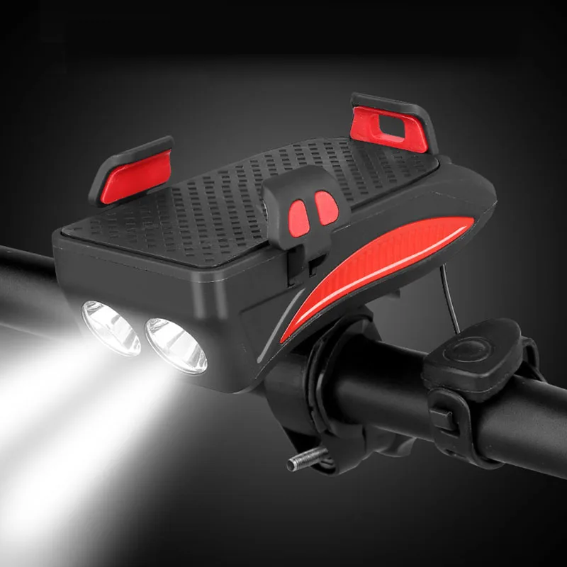 3 In 1 Multi-function Bicycle Light USB Mobile Phone Bracket Holder Bike Horn Waterproof Riding Headlight Outdoor Cycling Stand | Спорт и