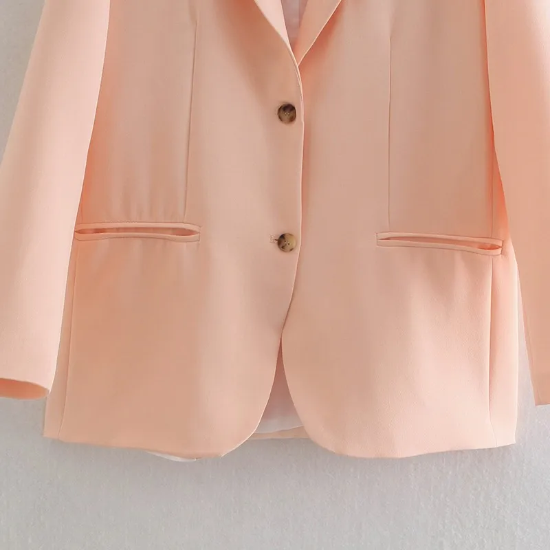 

All Doke Spring Autumn 2021 Pink Casual Blazer Women Notched Long Sleeve Single Breasted Pocket Oversized Blazers Coat Femme