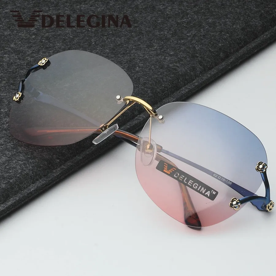 Солнцезащитные очки женские без оправы модные поляризационные градиентные в