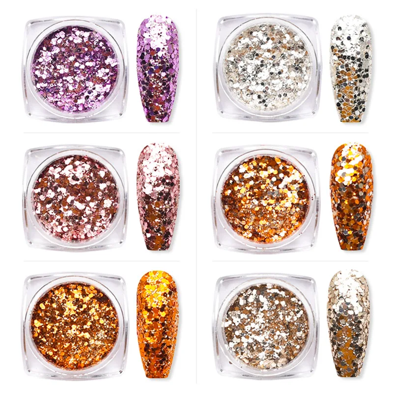 6 флаконов/набор розово золотых градиентных цветов для ногтей Блестящий Порошок