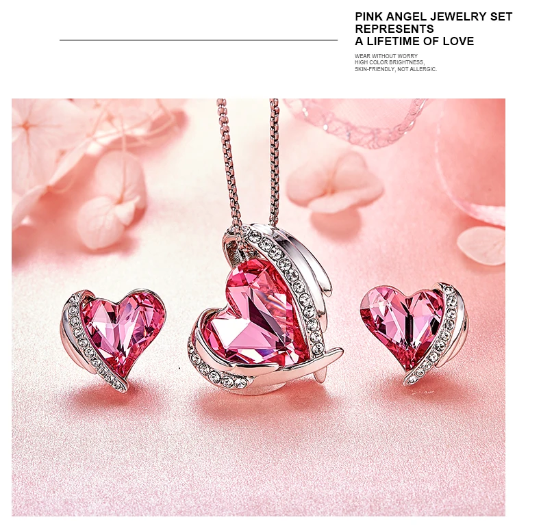 Cdyle женский золотой комплект ювелирных изделий украшенный кристаллами розовый Ангел ожерелье под розовое золото и серьги подарок для женщин